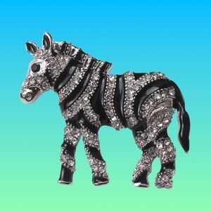 Rhinestone Zebra Brooch Silver + Black